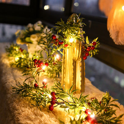 30 LED Red Fruit Light String with Pine Needles Decoration for Christmas Party