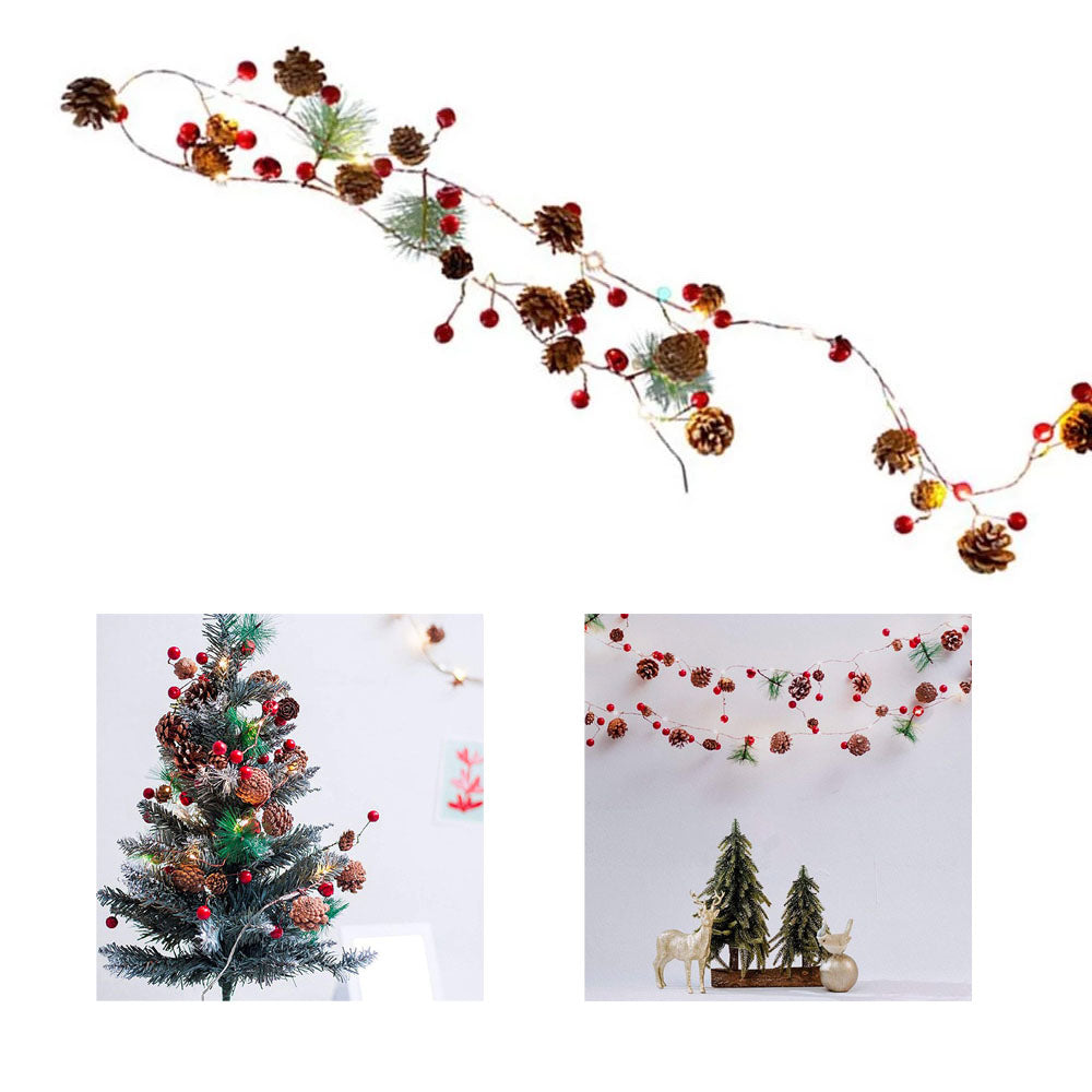 2m 20 LED Artificial Pine Cone Red Fruit Christmas Tree Light String Copper Wire Fairy Lamp