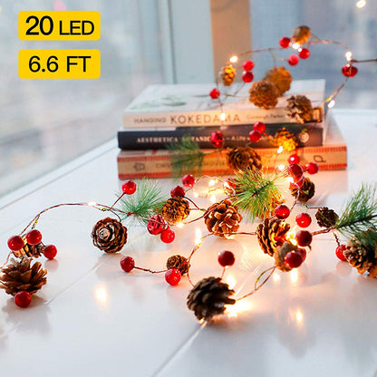 2m 20 LED Artificial Pine Cone Red Fruit Christmas Tree Light String Copper Wire Fairy Lamp