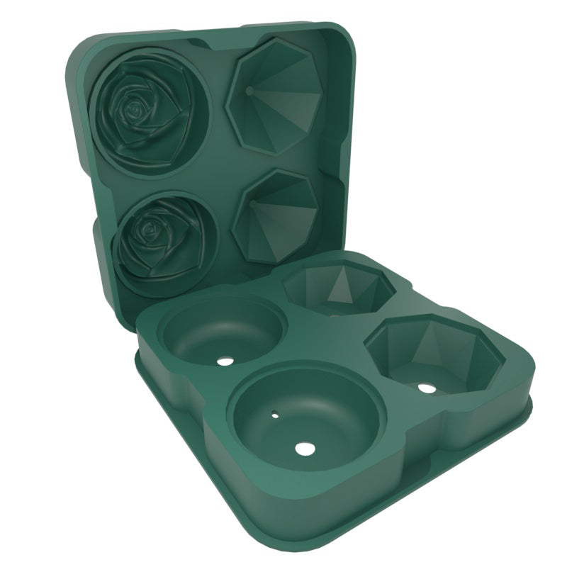 Rose and Diamond Shape Ice Cube Maker 4-grid Silicone Mold Tray for Chilling Cocktails Whiskey (No FDA Certificate)