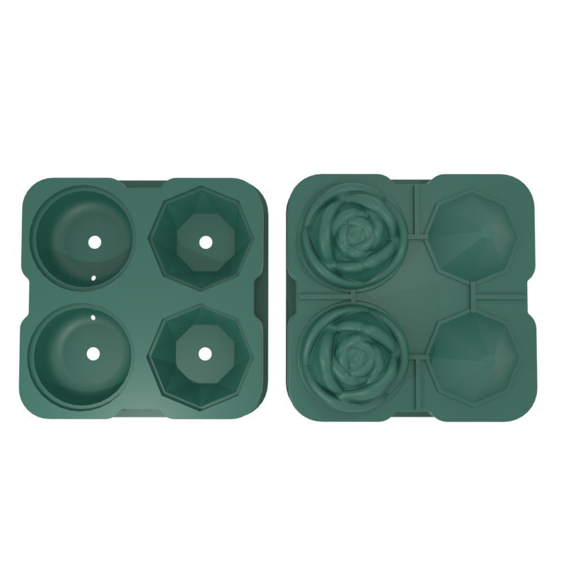 Rose and Diamond Shape Ice Cube Maker 4-grid Silicone Mold Tray for Chilling Cocktails Whiskey (No FDA Certificate)