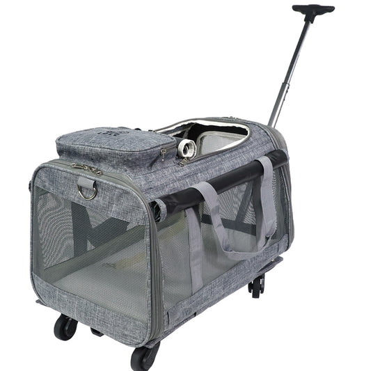 LDLC QS-017 Portable Travel Breathable Mesh Design Pet Carrier Bag Dog Cat Carrying Trolly Bag with Detachable Wheels