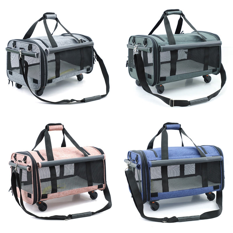 LDLC QS-019 Large Capacity Portable Pet Bag with Detachable Wheels Breathable Dog Cat Container Travel Pet Carrier Case