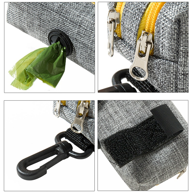 LDLC QS-080 Pet Waste Bag Dispenser Zippered Pouch Portable Dog Poop Bag Holder Leash Attachment, Double Zipper