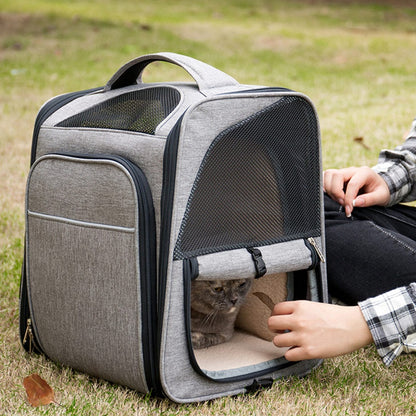 LDLC QS-099 Dual Side Expandable Breathable Mesh Design Pet Carrier Backpack Dog Cat Outdoor Carrying Bag