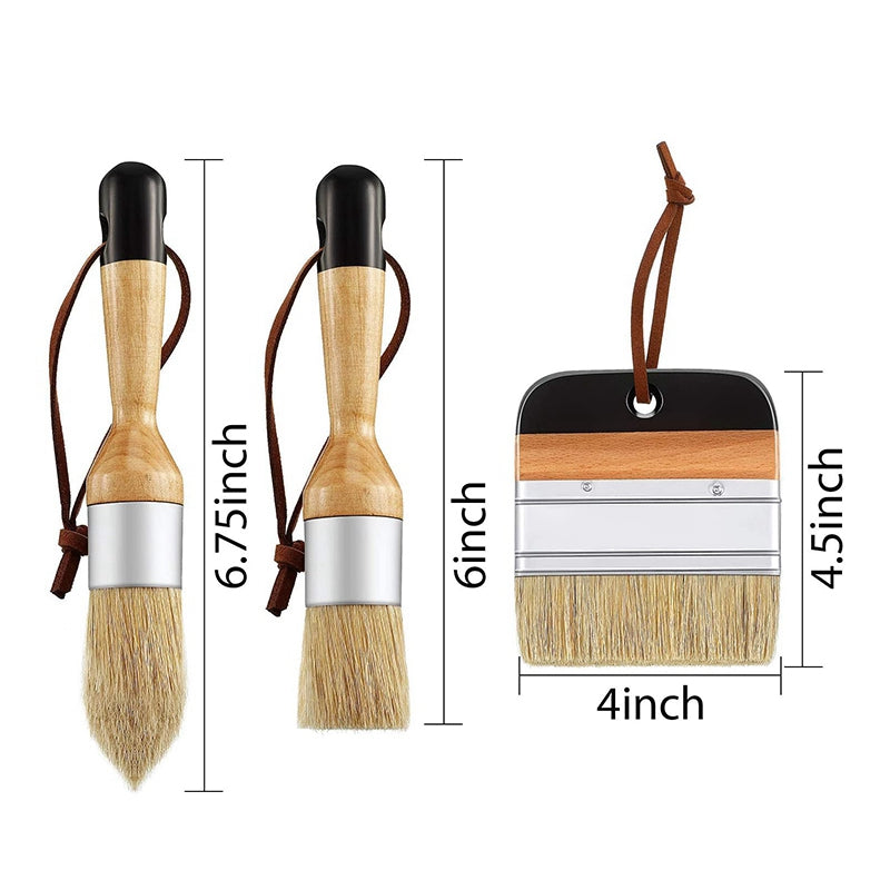 3Pcs / Set for Wood Furniture Home Wall Decor Chalk and Wax Paint Brush Bristle Stencil Brushes