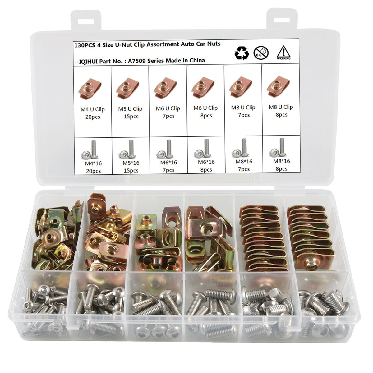 A7509 130PCS M4 M5 M6 M8 Thread Sliding Nuts Clips Assortment Kit Screws with Plastic Box