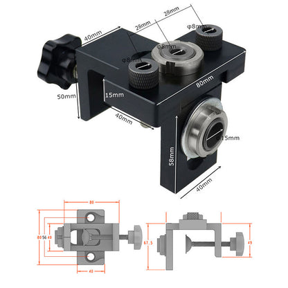 3-in-1 Adjustable Doweling Jig Woodworking Hole Jig Punch Locator with 8 / 15mm Drill Bit Tools Kit