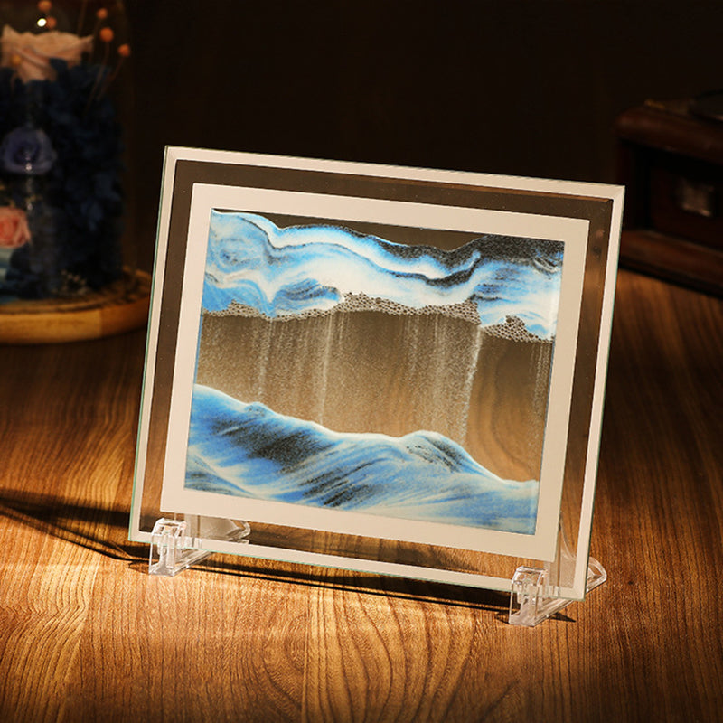 7-inch 3D Glass Moving Sand Art Painting Ornament Liquid Hourglass Landscape Painting Home Decor