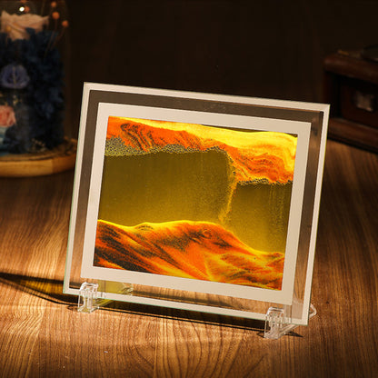 7-inch 3D Glass Moving Sand Art Painting Ornament Liquid Hourglass Landscape Painting Home Decor