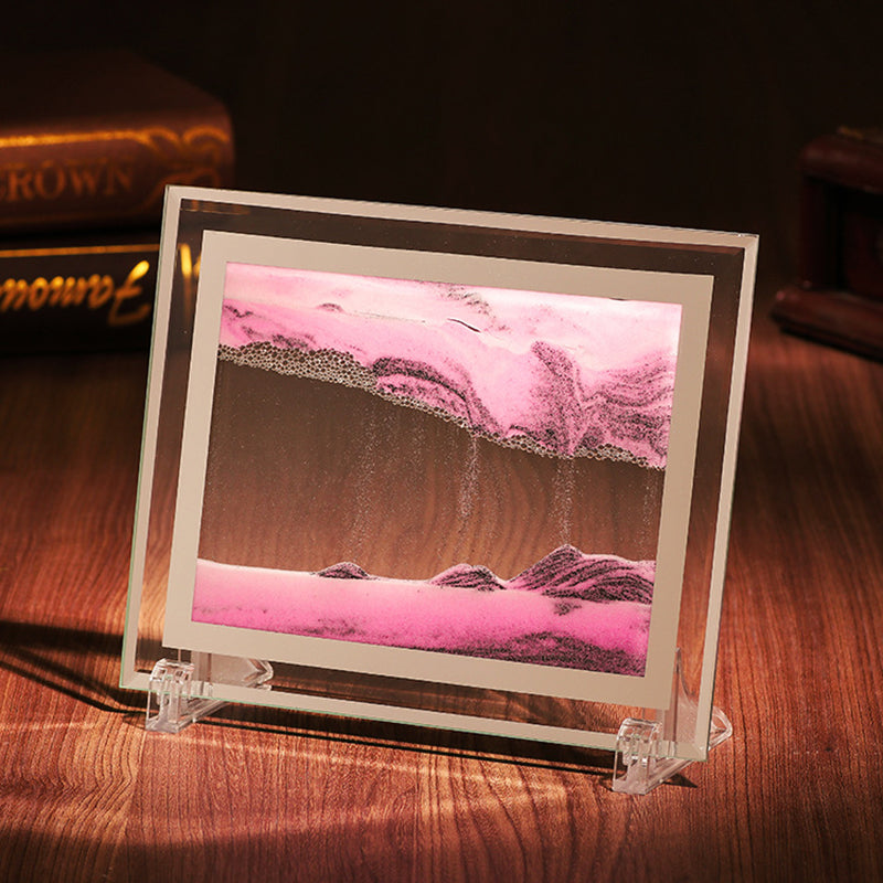 7-inch 3D Glass Moving Sand Art Painting Ornament Liquid Hourglass Landscape Painting Home Decor