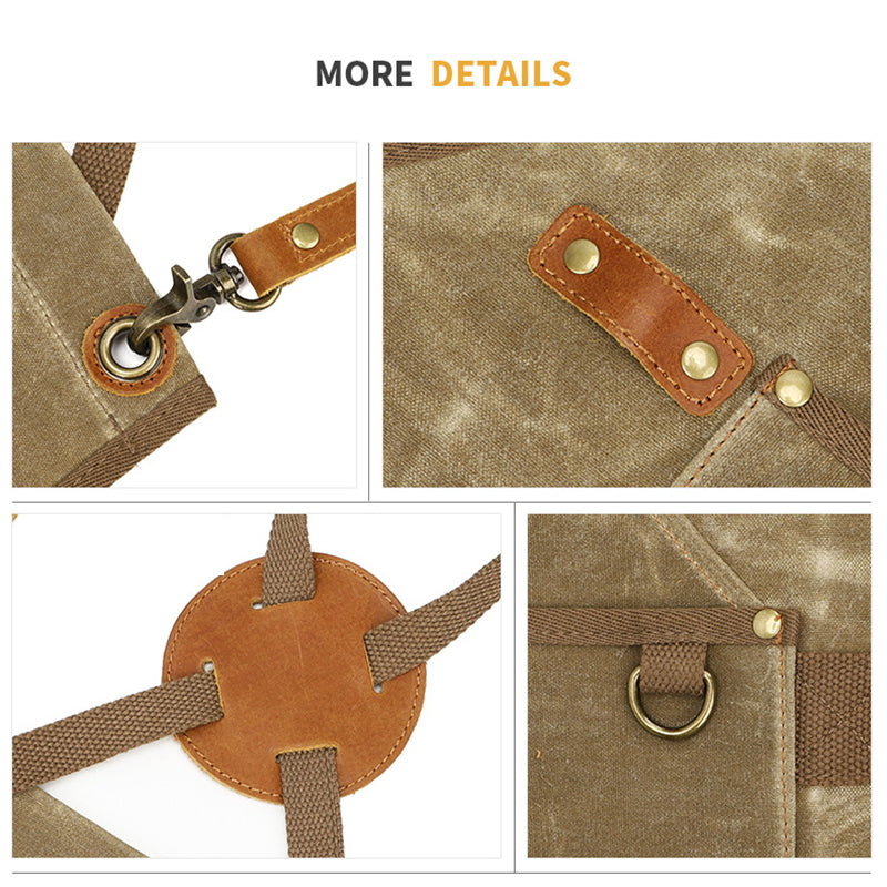 K777 Multi-pockets Apron Waxed Canvas Top Layer Cowhide Leather Waterproof Apron for Carpenter Gardening Worker