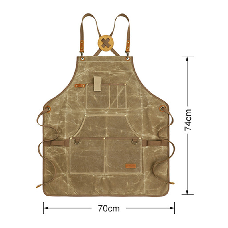 K777 Multi-pockets Apron Waxed Canvas Top Layer Cowhide Leather Waterproof Apron for Carpenter Gardening Worker