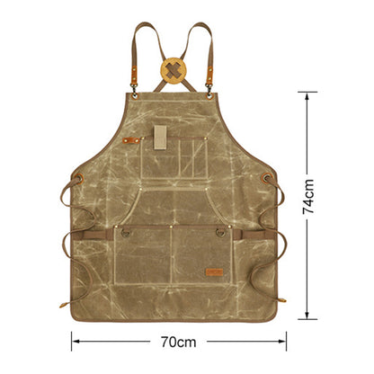 K777 Multi-pockets Apron Waxed Canvas Top Layer Cowhide Leather Waterproof Apron for Carpenter Gardening Worker