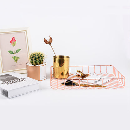 Stainless Steel Wire Tray Dish Gold Decorative Tray Jewelry Perfume Organizer Makeup Basket Countertop Snack Fruit Newspaper Files Basket Holder Home Decor