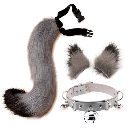 0100 65cm Halloween Party Costume Faux Fur Cat Role Play Kitten Fox Tail Ear Collar