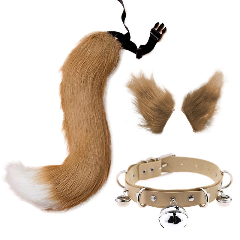 0100 65cm Halloween Party Costume Faux Fur Cat Role Play Kitten Fox Tail Ear Collar