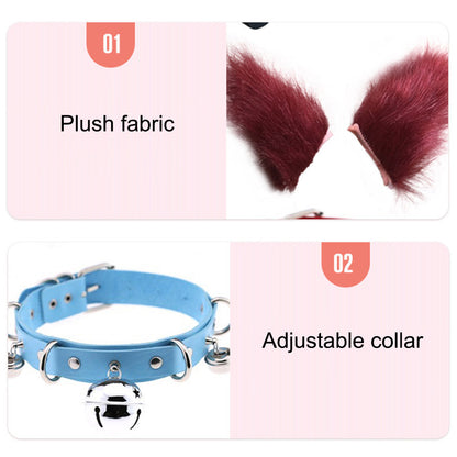 0100 65cm Halloween Party Costume Faux Fur Cat Role Play Kitten Fox Tail Ear Collar