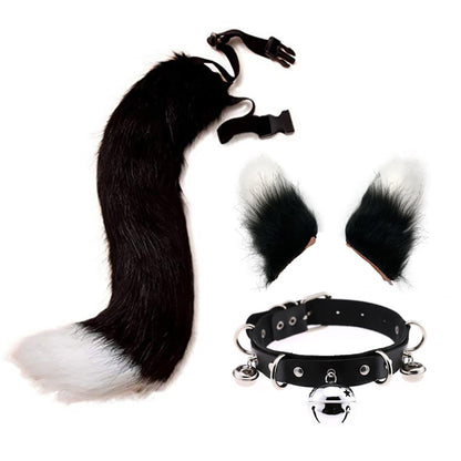 0100 65cm Halloween Party Costume Faux Fur Cat Role Play Kitten Fox Tail Ear Collar