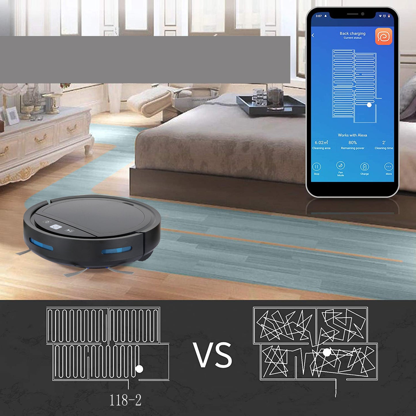 118HW 2500PA Robot Vacuum Cleaner Wireless Smart APP Auto-Recharge Remote Voice Control Sweeping Cleaning Machine