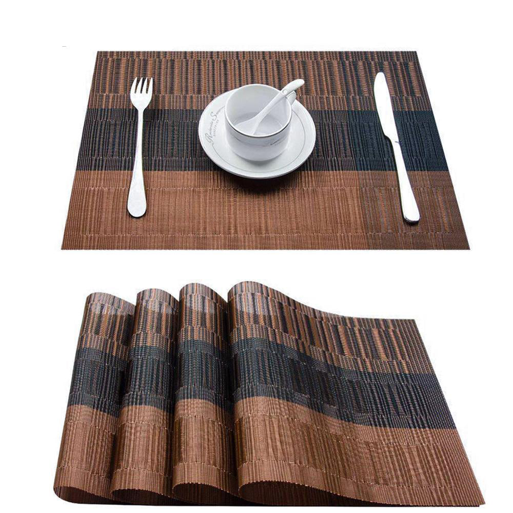 Set of 4 Rectangular PVC Western Placemats Woven Non-Slip Heat Resistant Kitchen Tablet Mats