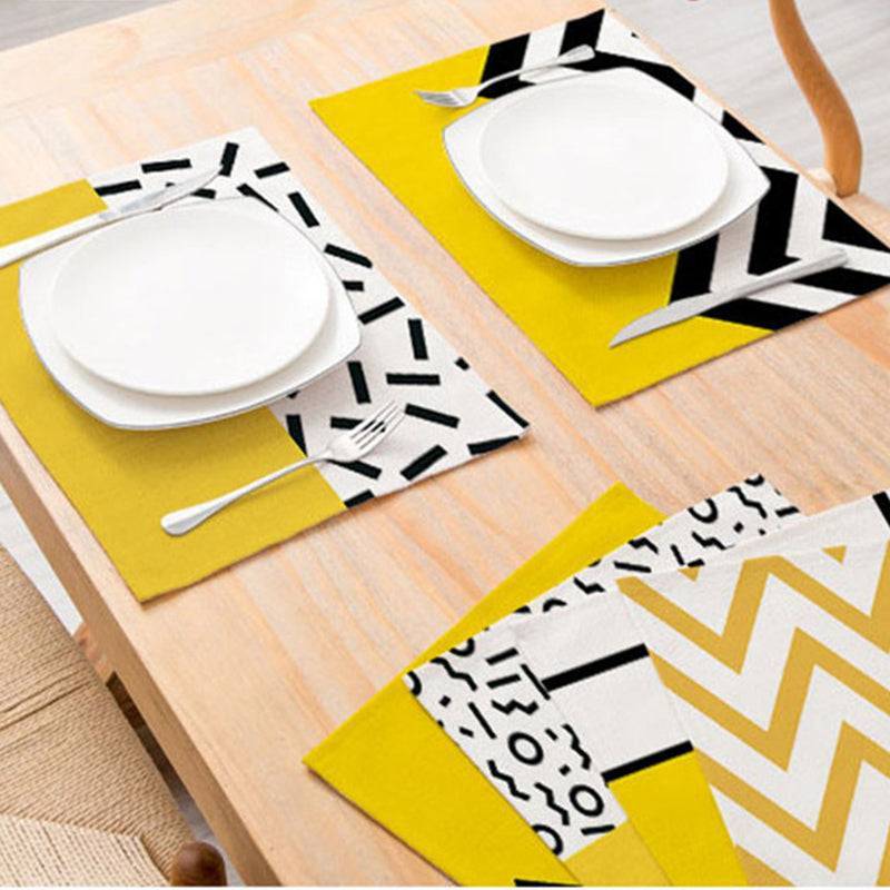 CD011 Home Decoration Single Pattern Printed Cotton Linen Placemat Dining Table Mat