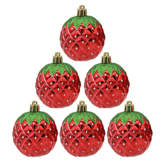 6PCS 8cm Electroplating Strawberry Shaped Hanging Ornament Christmas Tree Hanging Decor Party Decoration