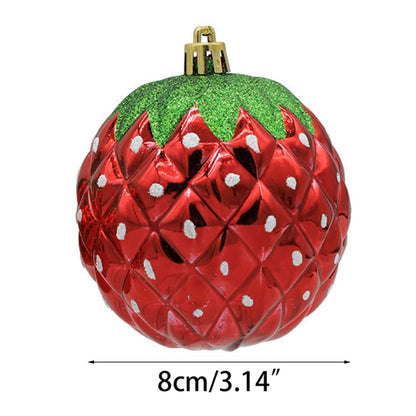 6PCS 8cm Electroplating Strawberry Shaped Hanging Ornament Christmas Tree Hanging Decor Party Decoration