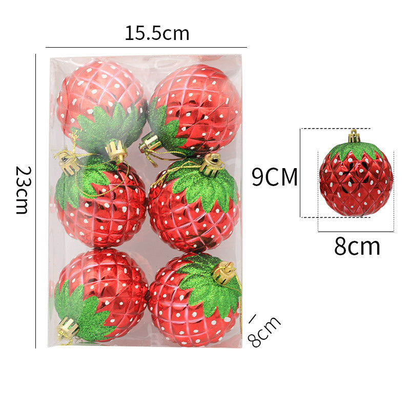 6PCS 8cm Electroplating Strawberry Shaped Hanging Ornament Christmas Tree Hanging Decor Party Decoration