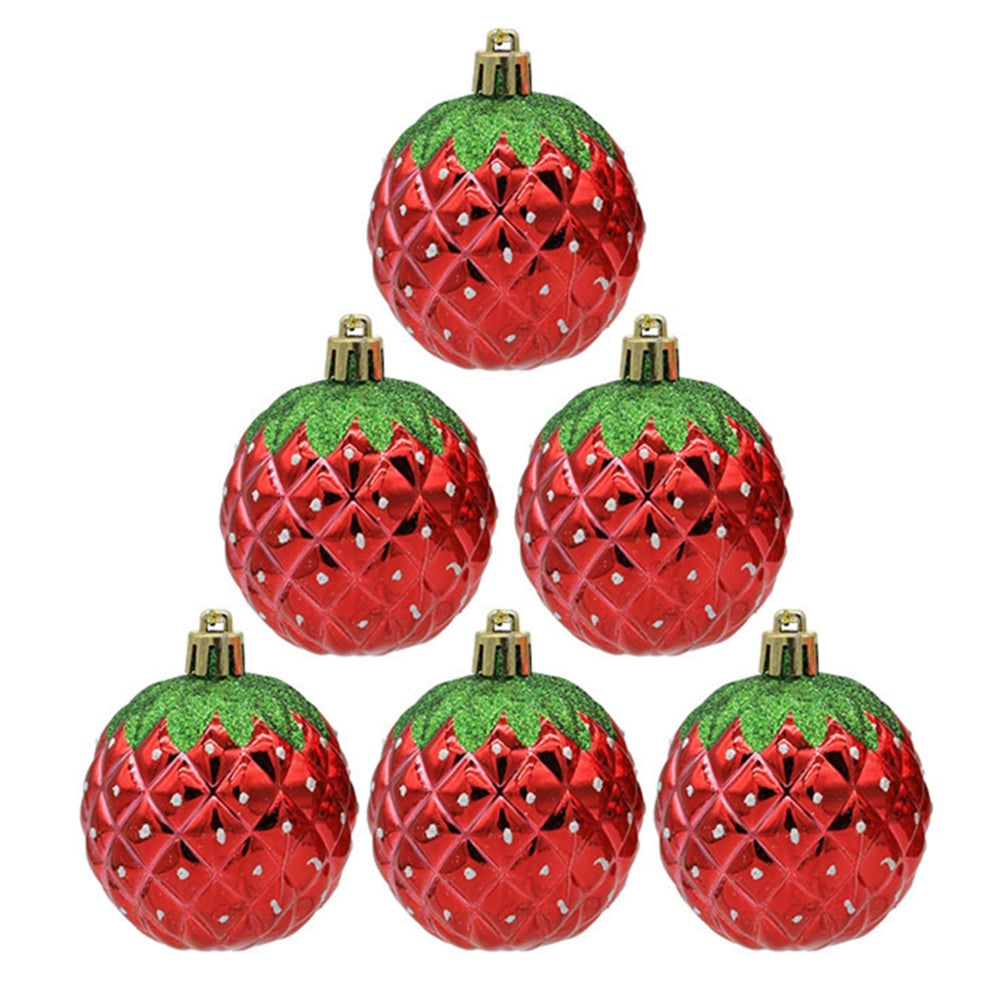 6PCS 6cm Christmas Ornament Electroplating Strawberry Ball Plastic Hanging Decoration