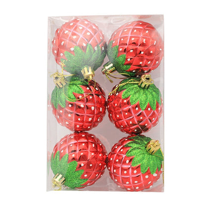 6PCS 6cm Christmas Ornament Electroplating Strawberry Ball Plastic Hanging Decoration