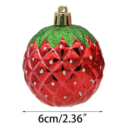 6PCS 6cm Christmas Ornament Electroplating Strawberry Ball Plastic Hanging Decoration