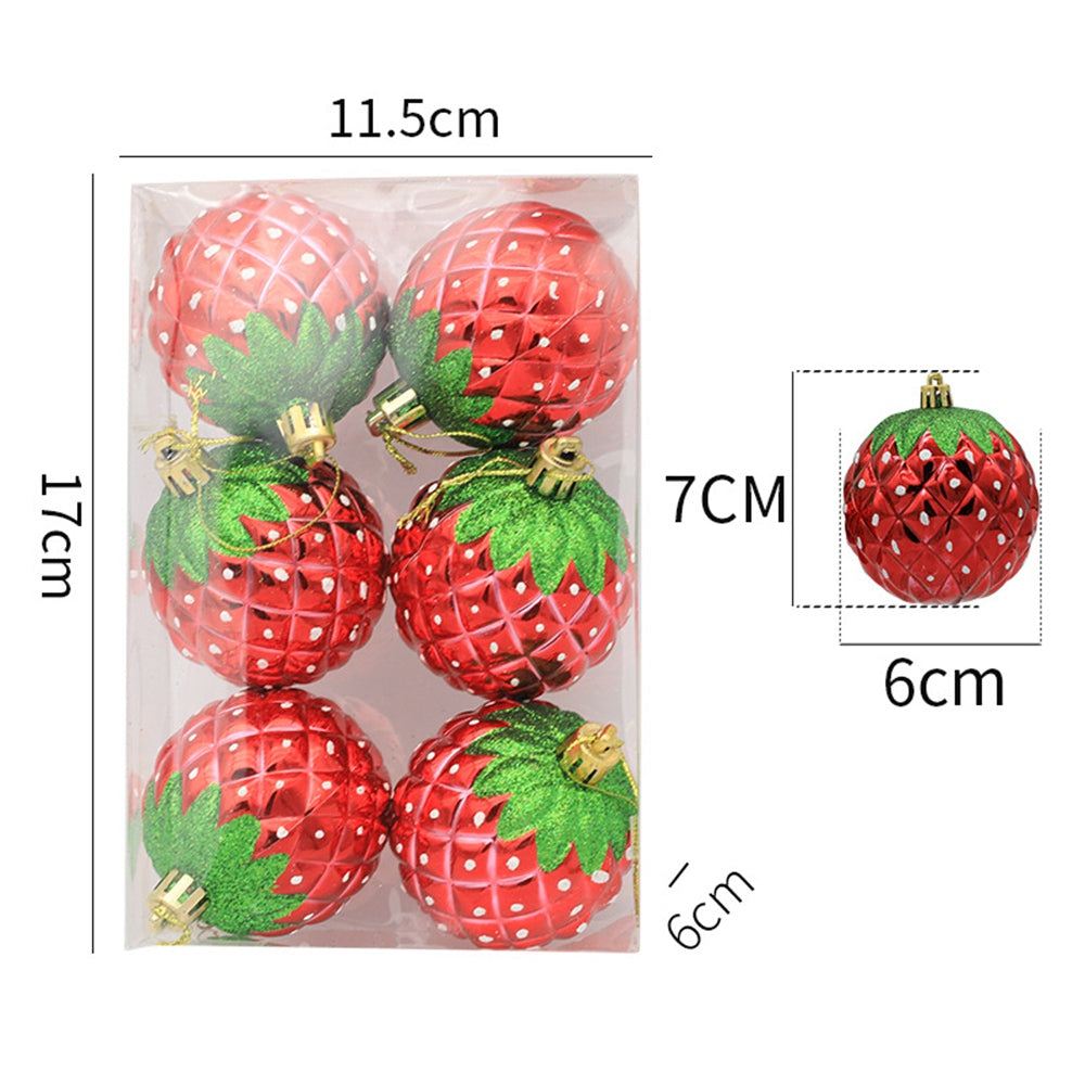 6PCS 6cm Christmas Ornament Electroplating Strawberry Ball Plastic Hanging Decoration