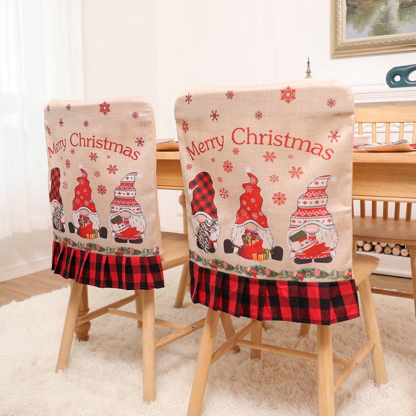 2022Sa65 4 Chair Back Covers + 4 Placemat + 1 Table Runner Christmas Ornament Set Kitchen Dining Table Decoration