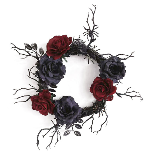 Halloween Wreath Artificial Spider Rose Flower Door Wall Decoration Party Ornament