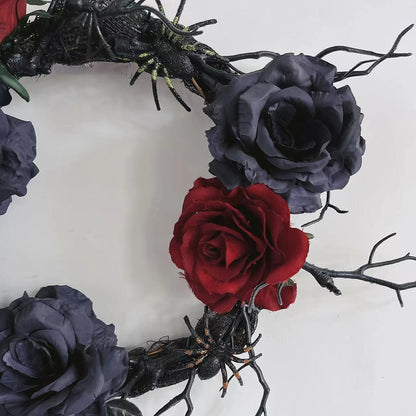 Halloween Wreath Artificial Spider Rose Flower Door Wall Decoration Party Ornament