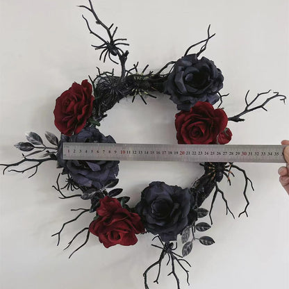 Halloween Wreath Artificial Spider Rose Flower Door Wall Decoration Party Ornament