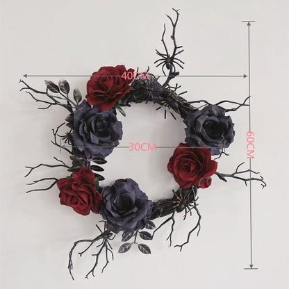 Halloween Wreath Artificial Spider Rose Flower Door Wall Decoration Party Ornament