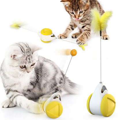 FSC-01 Interactive Cat Ball Toys with Feathers Tumbler Cat Moving Toys Funny Exercise Kitten Teaser Toys for Indoor Cats