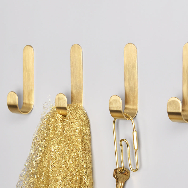 Size S Golden Hook Adhesive Brass Brushed Heavy Duty Hanging Hook Storage Hanger for Hanging Coat Hat Towel Robe Key Clothes