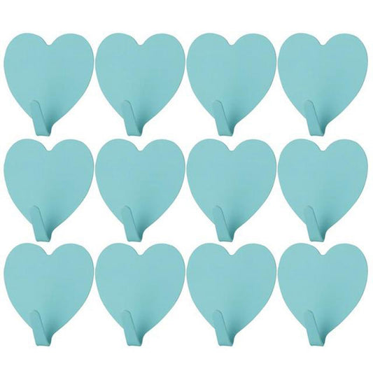 E711 12Pcs Iron Wall Mounted Hooks Heart-shaped Adhesive Hangers Decorative Hooks for Home Kitchen (with Adhesive Sticker)