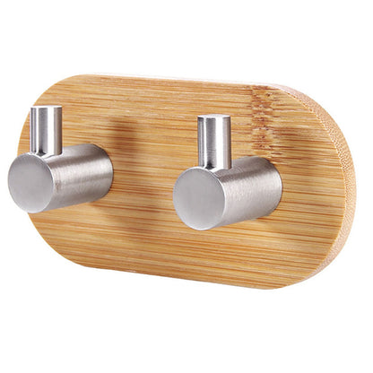 Double Row Bamboo Towel Hook 304 Stainless Steel Self Adhesive Wall Mount Bathroom Kitchen Decorative Rack Key Holder