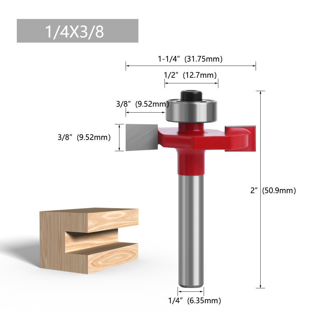 C0714410R 1 / 4"x3 / 8" Shank Router Bit T-Shape Grooving Cutter Alloy Milling Cutter for Wood MDF Woodworking Tool