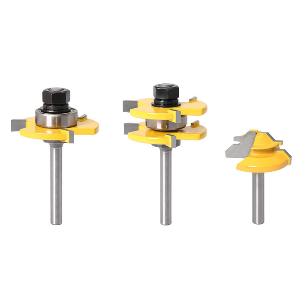 3Pcs 1 / 4" Shank Router Bit Set 3-Teeth 1 / 4"x47+45-Degree + 1 / 4"x1-3 / 8 Woodworking Wood Cutter Groove Tenon Milling Tool