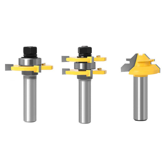 3Pcs 12mm Shank Router Bit Set 3-Teeth 12x47+45-Degree + 12x1-3 / 8 Woodworking Wood Cutter Groove Milling Tool