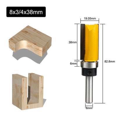 C08-013-081938 8x3 / 4x38mm Template Trim Hinge Mortising Straight End Router Bit Woodworking Flush Trimming Cutter with Bearing