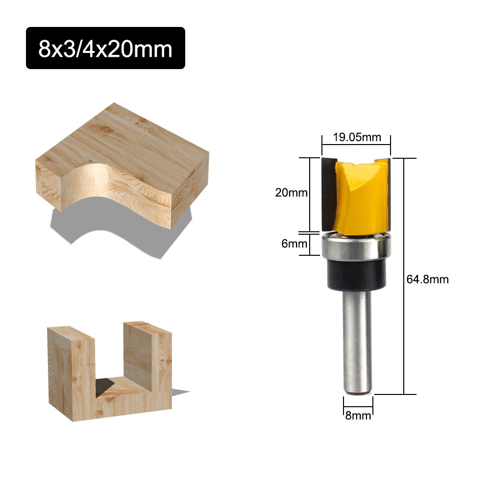 MC03007-8mm Shank 4Pcs / Set Template Trim Hinge Mortising Router Bit Woodworking Straight End Mill Trimmer Flush Trimming Cutter