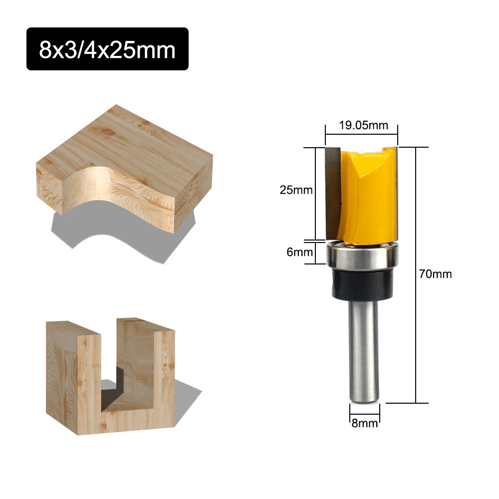 MC03007-8mm Shank 4Pcs / Set Template Trim Hinge Mortising Router Bit Woodworking Straight End Mill Trimmer Flush Trimming Cutter