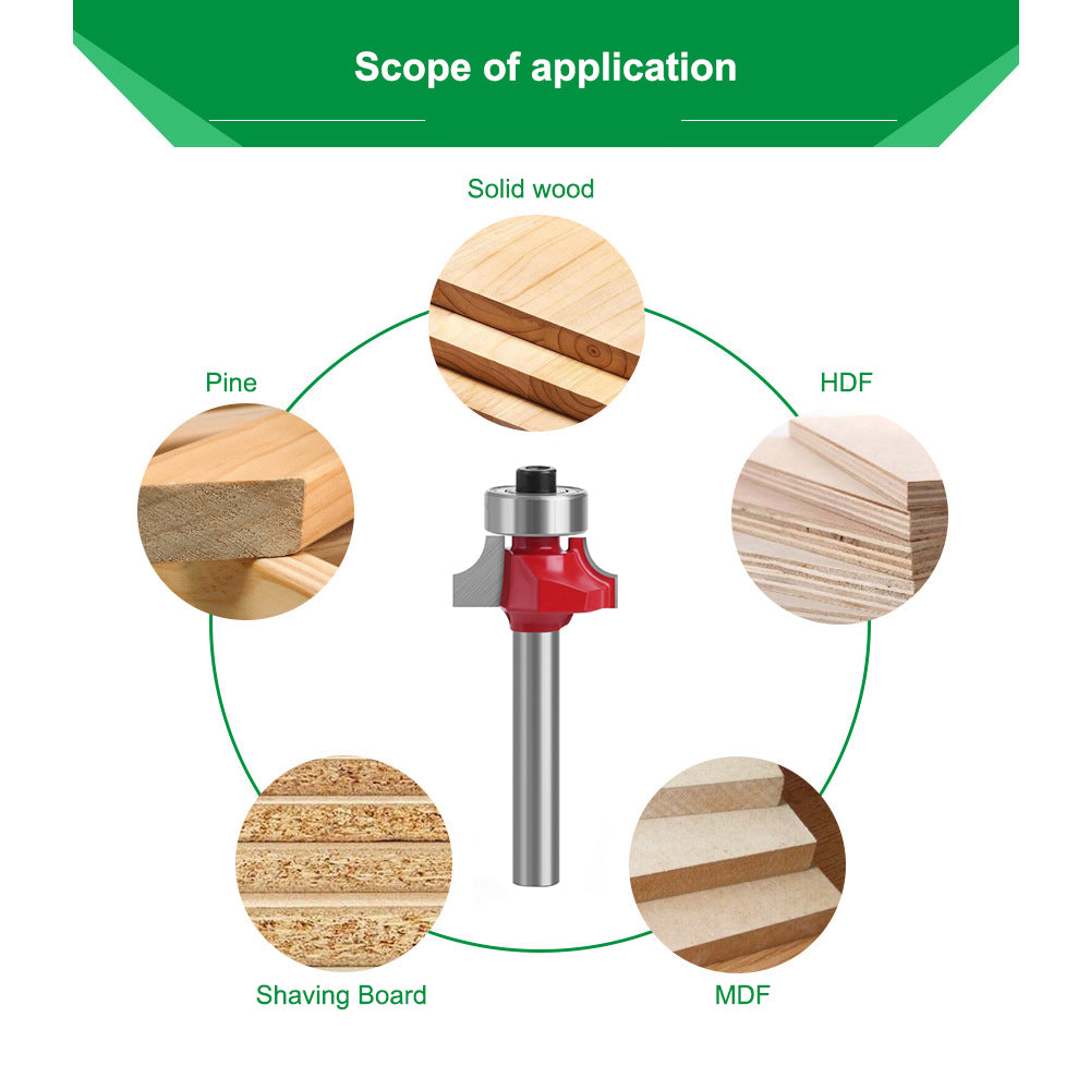 MC01035S21 1 / 4 x 13 / 16 Inch Woodworking Necking Tool Round Over Bit Wood Trimming Milling Cutter with Plastic Box