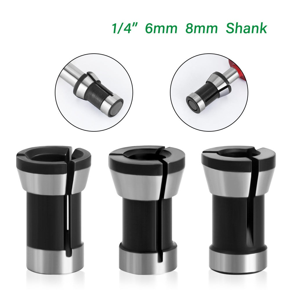 3PCS Router Collet Chuck 6mm 6.35mm 8mm Engraving Trimming Machine Clamping Adapter Converter for Woodworking